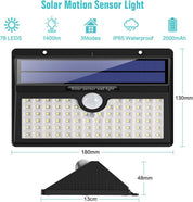 Solar Motion Sensor Light – 78 LED Outdoor Waterproof Wall Light with 3 Modes, Wireless & Solar Powered for Garden, Yard, or Pathway