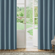 Blue Herringbone Eyelet Curtains – Thermal Insulated 72 Inch Drop, 2 Panels