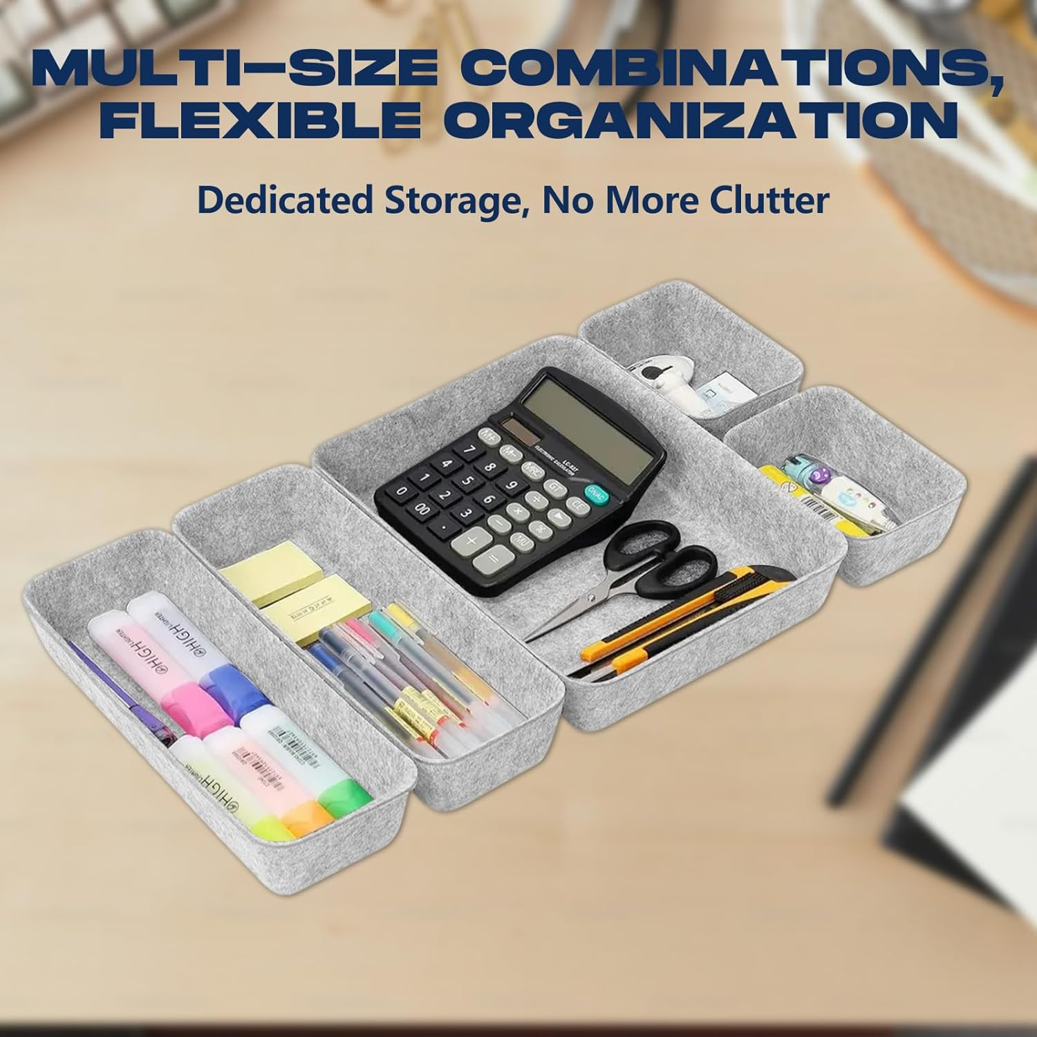 8-Piece Felt Drawer Organizer Set – Eco-Friendly Desk & Makeup Storage Trays (White)