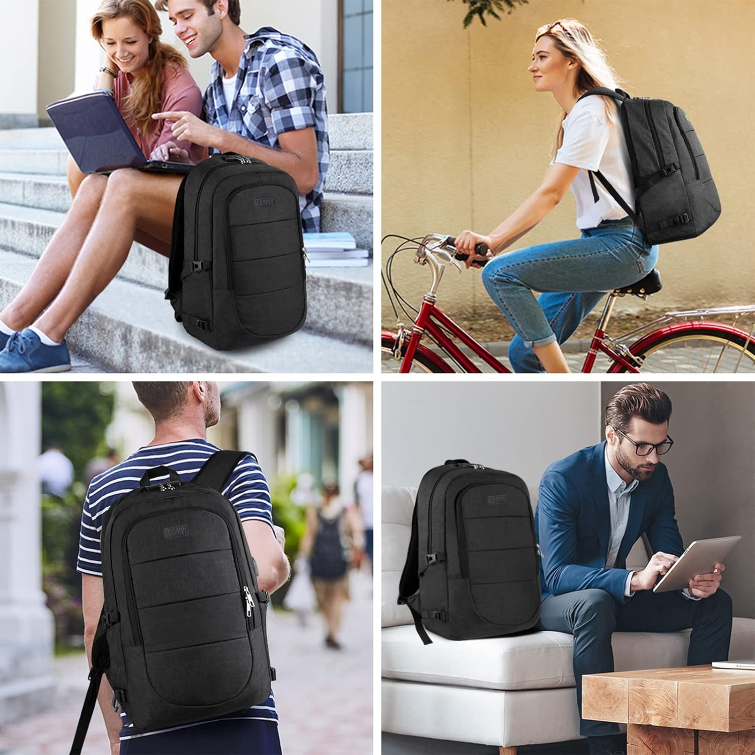 Anti-Theft Laptop Backpack – 17.3" Water-Resistant Business Travel Bag with USB Port