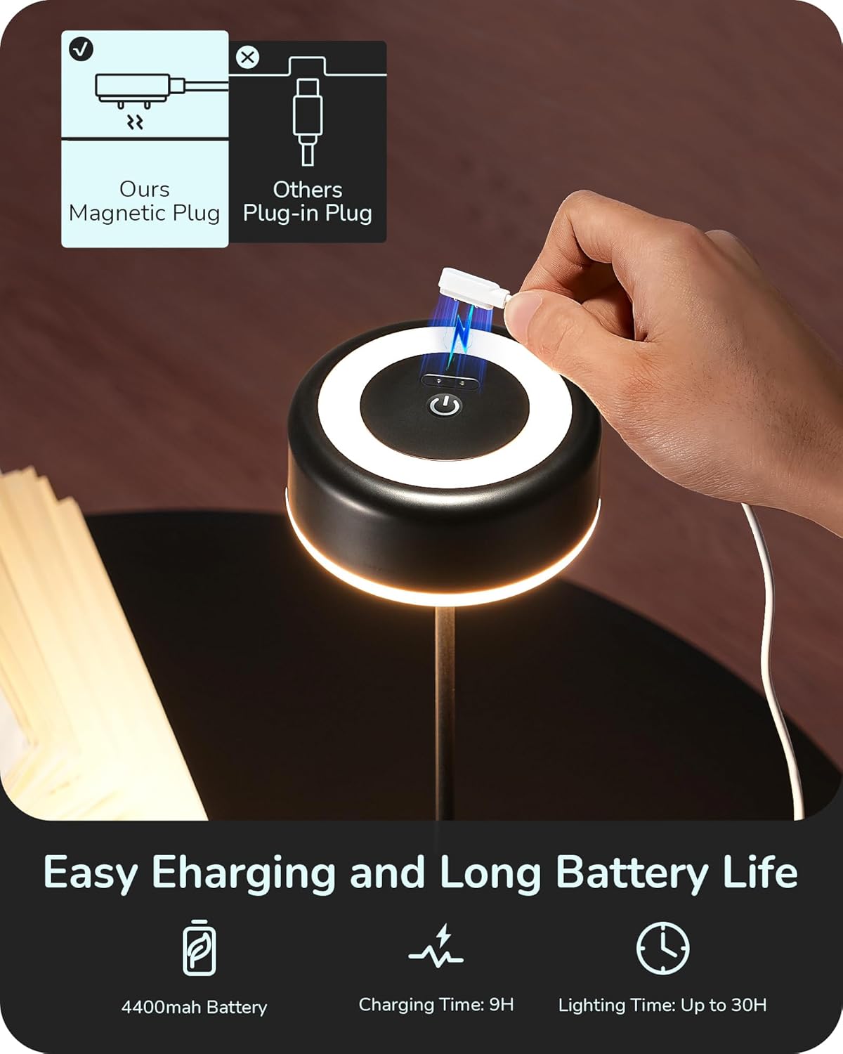 Rechargeable Touch Lamp, Dimmable LED Table Light Black
