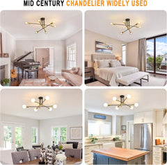 Sputnik Chandelier Ceiling Light 6-Light Black Gold Vintage