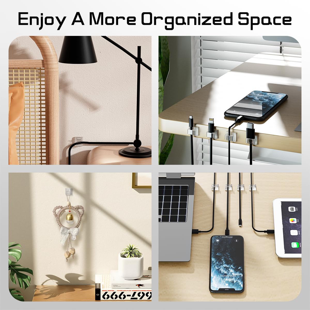 100PCS Transparent Cable Clips – Self Adhesive Wire Holders for Desk & Wall Organisation