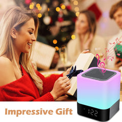 Bluetooth Speaker Alarm Clock RGB LED Bedside Lamp - Bedroom Decor Night Light Gift