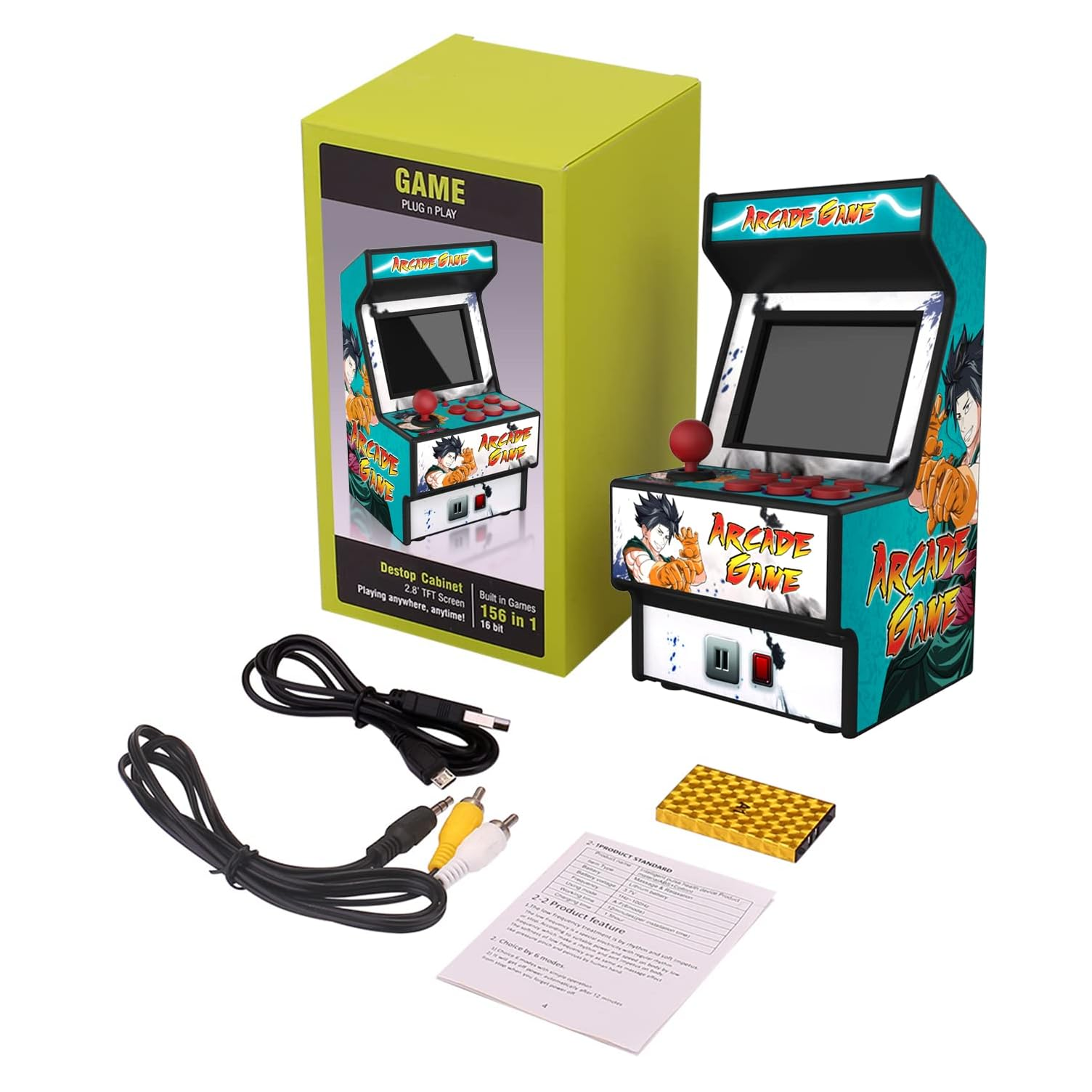 Mini Arcade Machine with 156 Built-In 16-Bit Games, 2.8" Colour Screen & Joystick