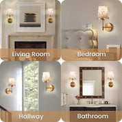 Gold Battery Wall Sconces Set – Floral Shade, RGB Light