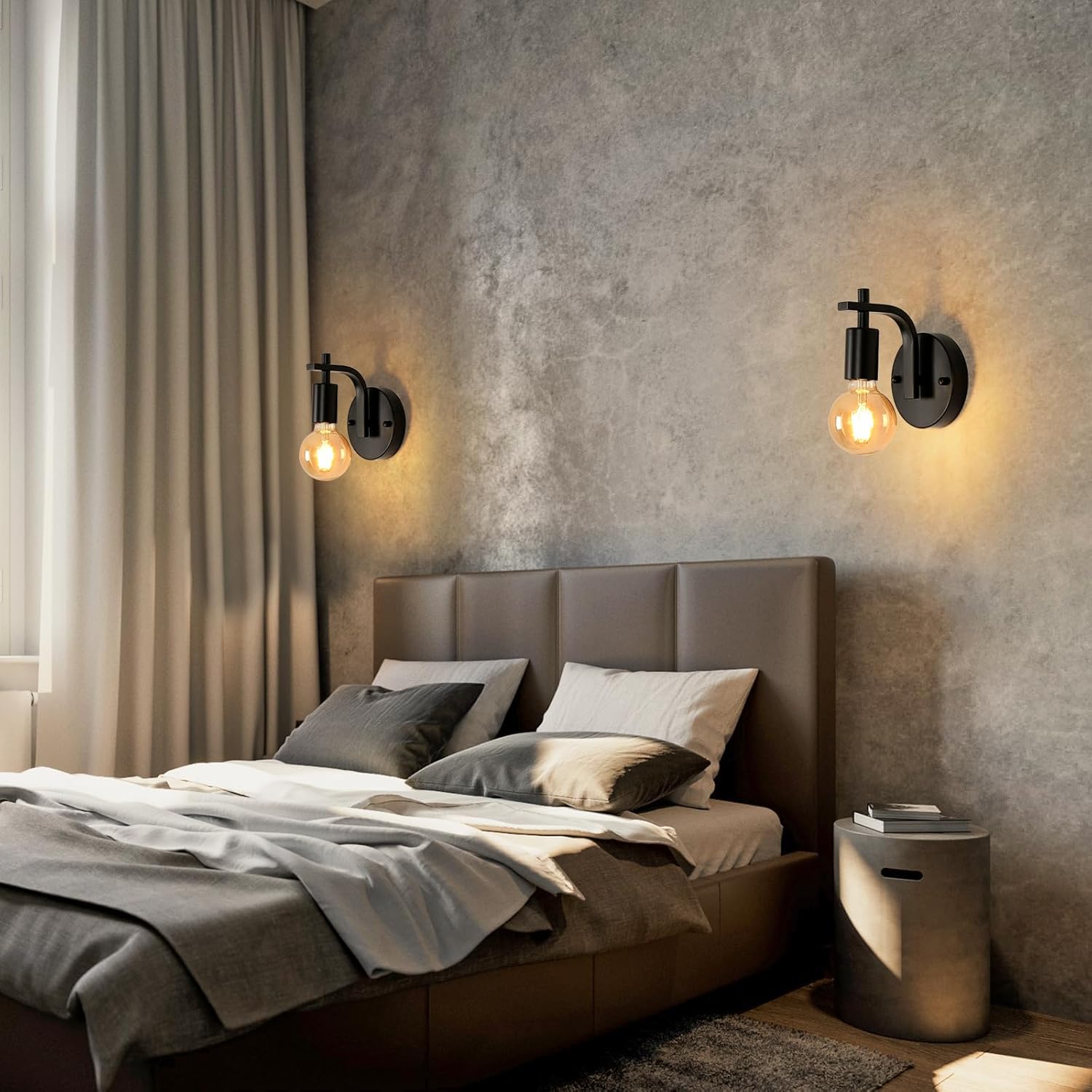 Black Industrial Wall Lights, Vintage E27 Sconce Set