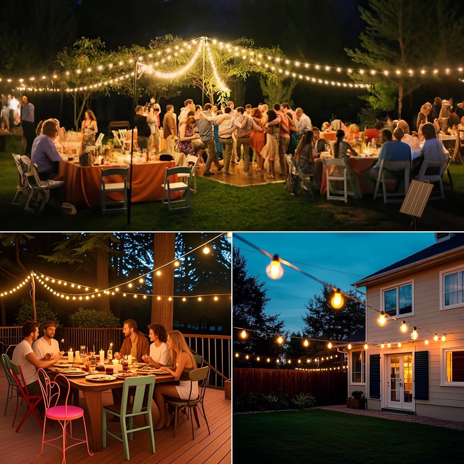 56FT Solar Garden Festoon Lights with Remote