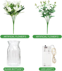 Artificial Lily & Eucalyptus Arrangement with LED Glass Vase