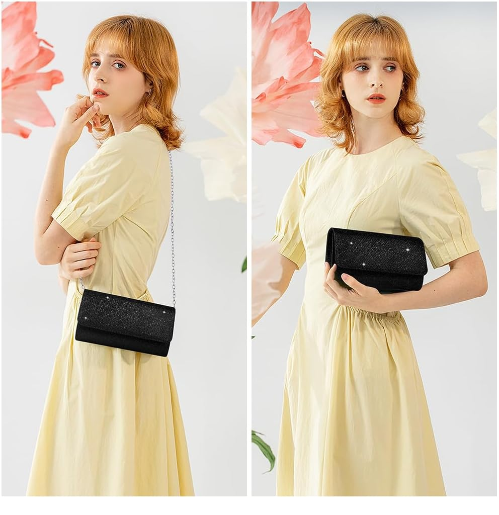 Elegant Glitter Evening Clutch Bag with Chain Strap – Sequins Envelope Purse