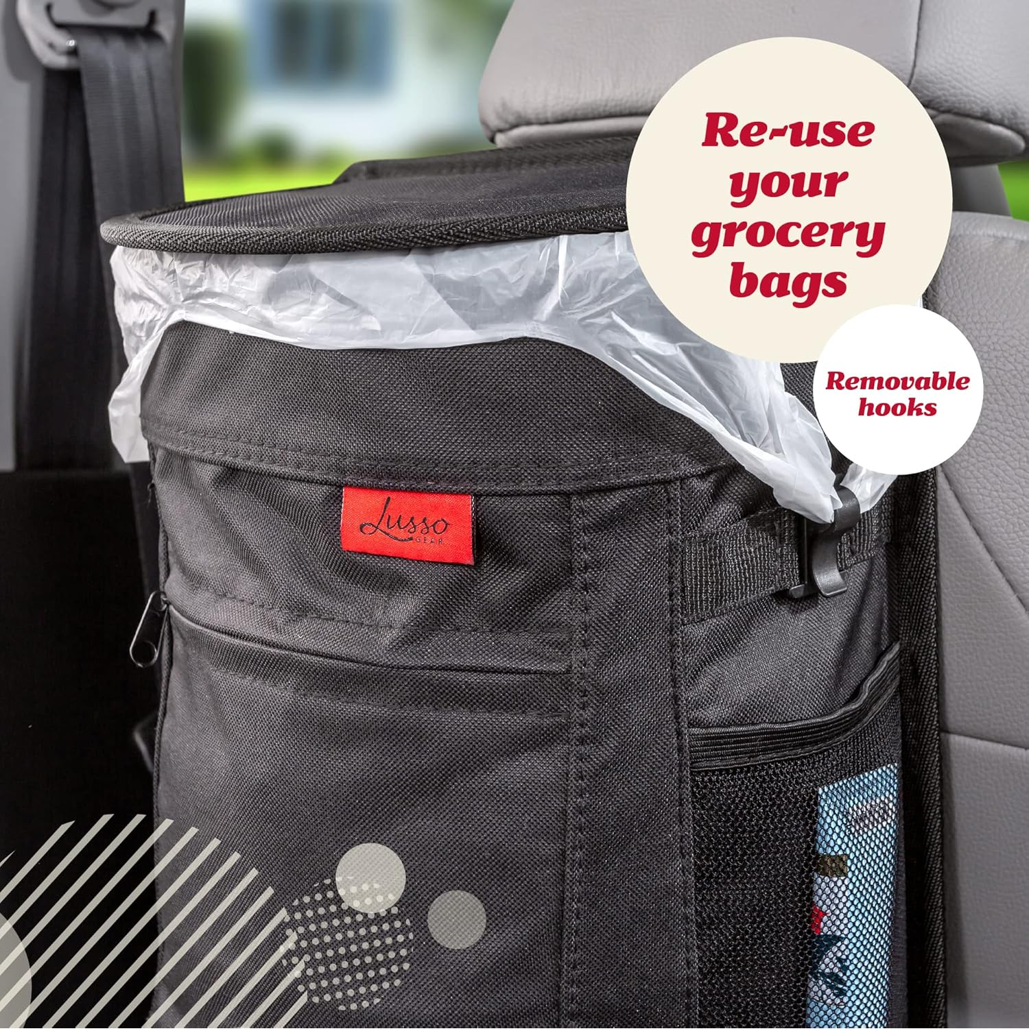 Large 9L Spill-Proof Car Trash Bin – Odor-Free Car Rubbish Can with Removable Liner & Pockets