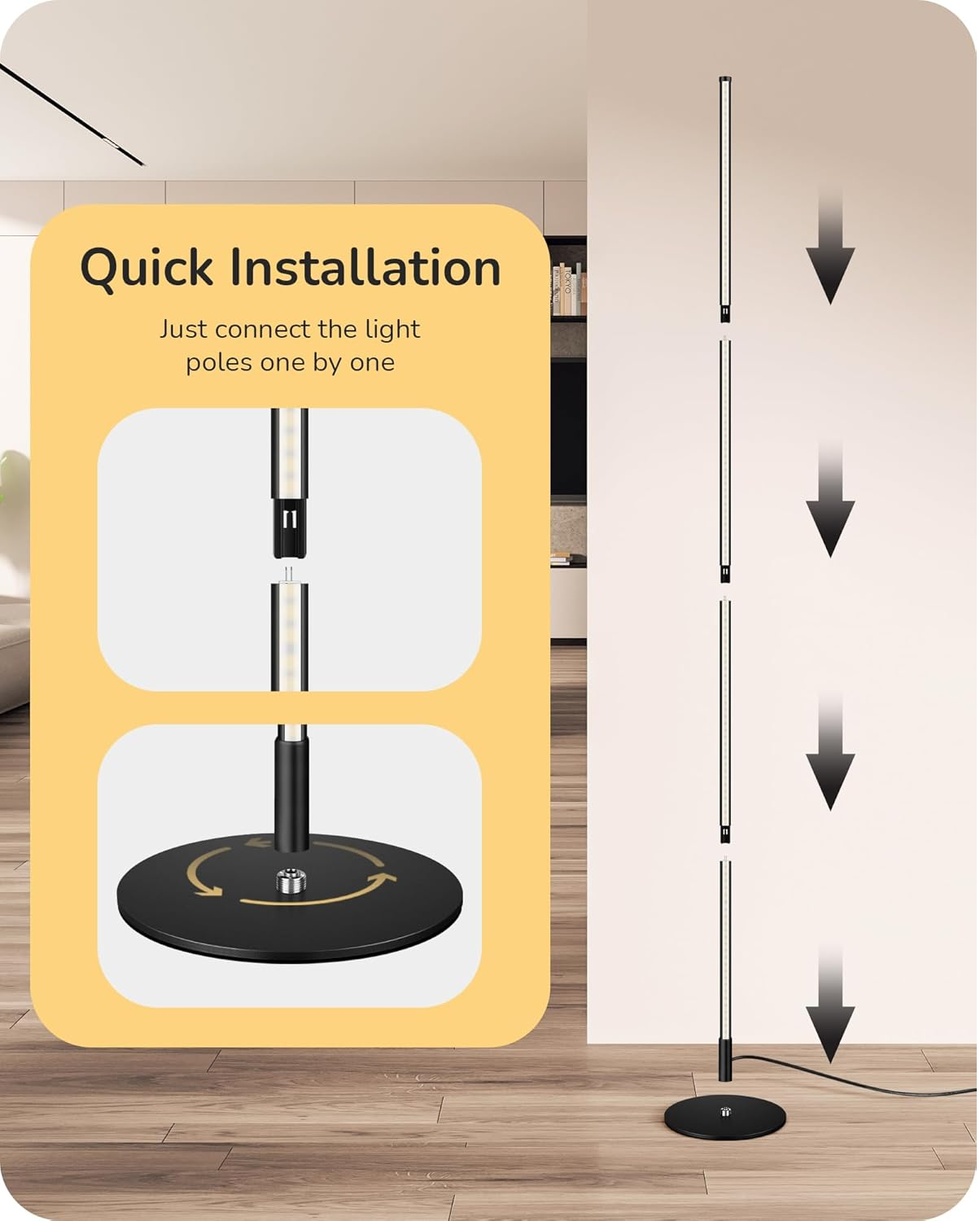 Minimalist LED Floor Lamp 146cm – Stepless Dimmable Tall Light with Foot Switch