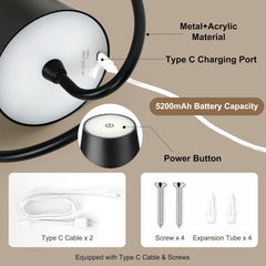 2 Pack Rechargeable Wall Lights – Dimmable Wireless Sconces Black