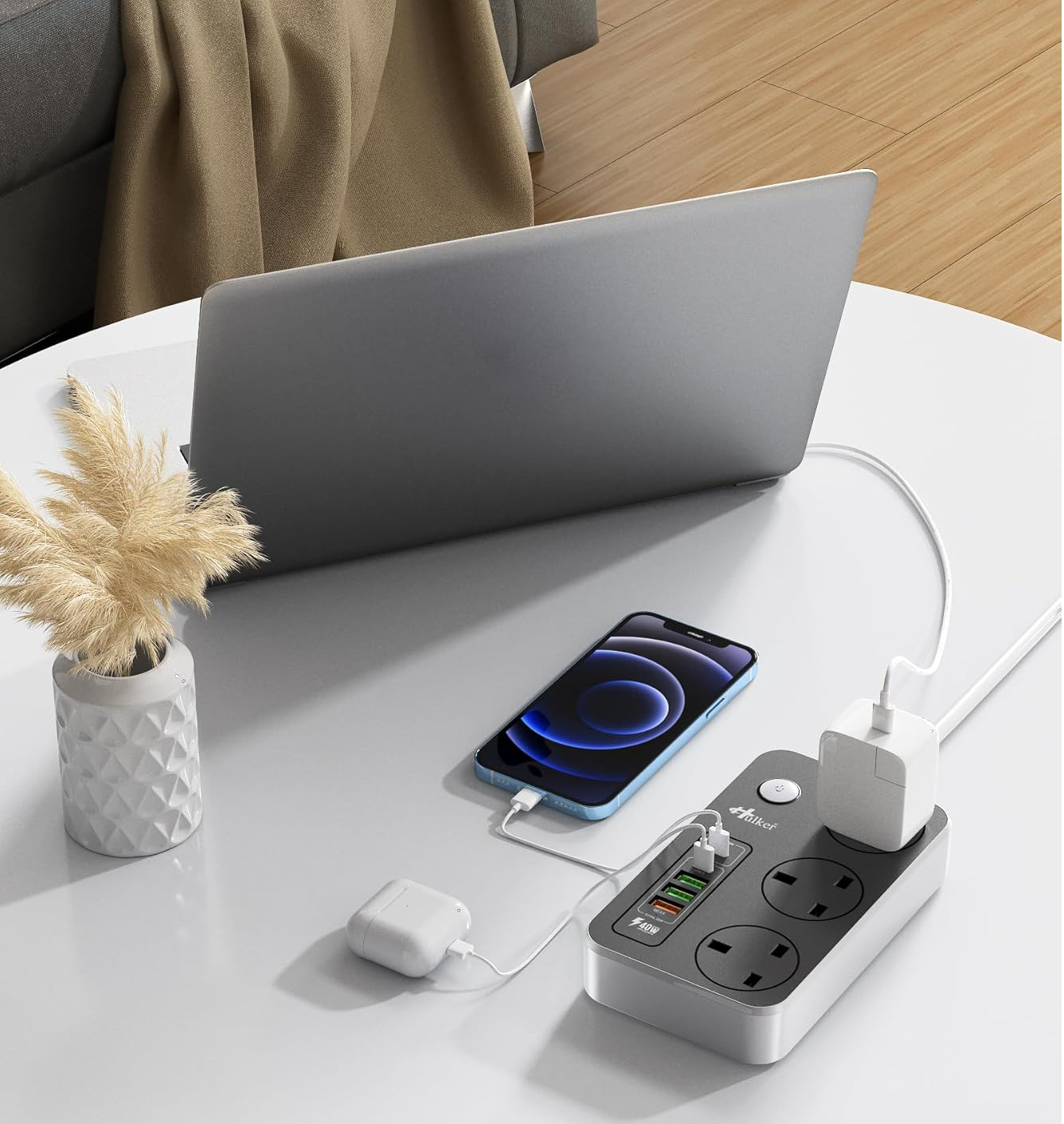 3 Way Extension Lead with USB-C & Fast Charge Ports – 5 USB, 2M Power Strip 3250W