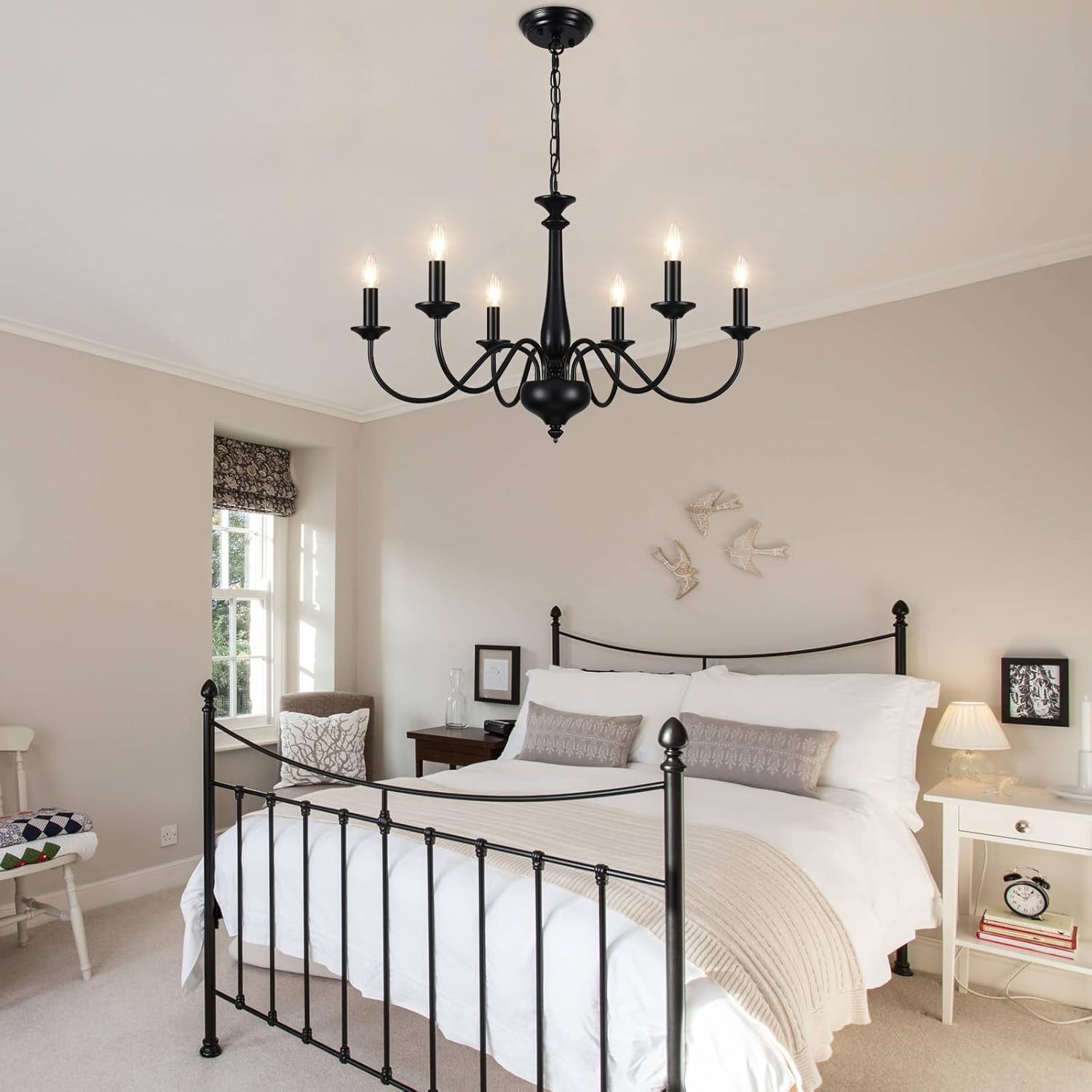 6-Light Black Chandelier – E14 Ceiling Light for Living Room, Dining, Bedroom, Kitchen