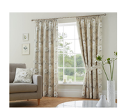Duck Egg Floral Cotton Curtains 46x72" – Pencil Pleat Vintage Drapes with Tiebacks