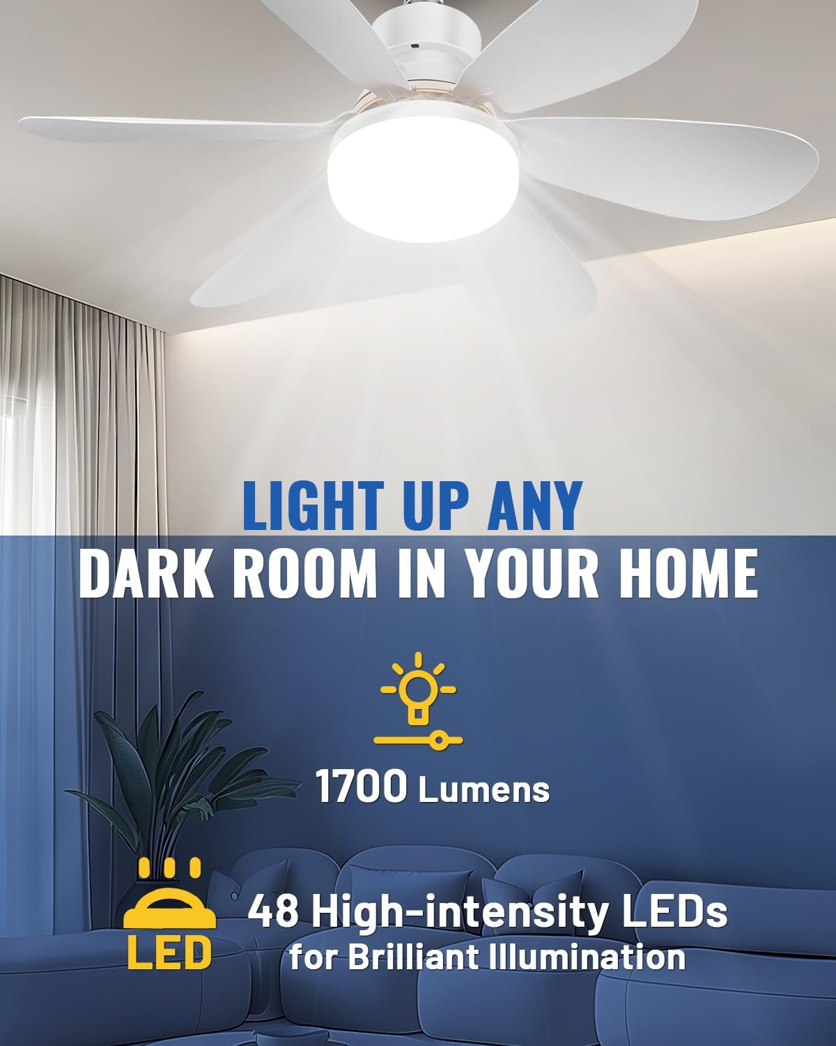 Socket Ceiling Fan with Light and Remote Control
