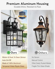 Outdoor Wall Lantern with Motion Sensor, Dusk-to-Dawn Black