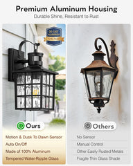 Outdoor Wall Lantern with Motion Sensor, Dusk-to-Dawn Black