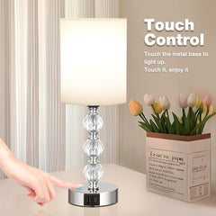 Crystal Touch Bedside Lamp with USB-C & Dimmable Light
