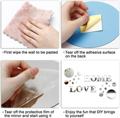 26Pcs Acrylic 3D Mirror Wall Stickers HOME LOVE Set