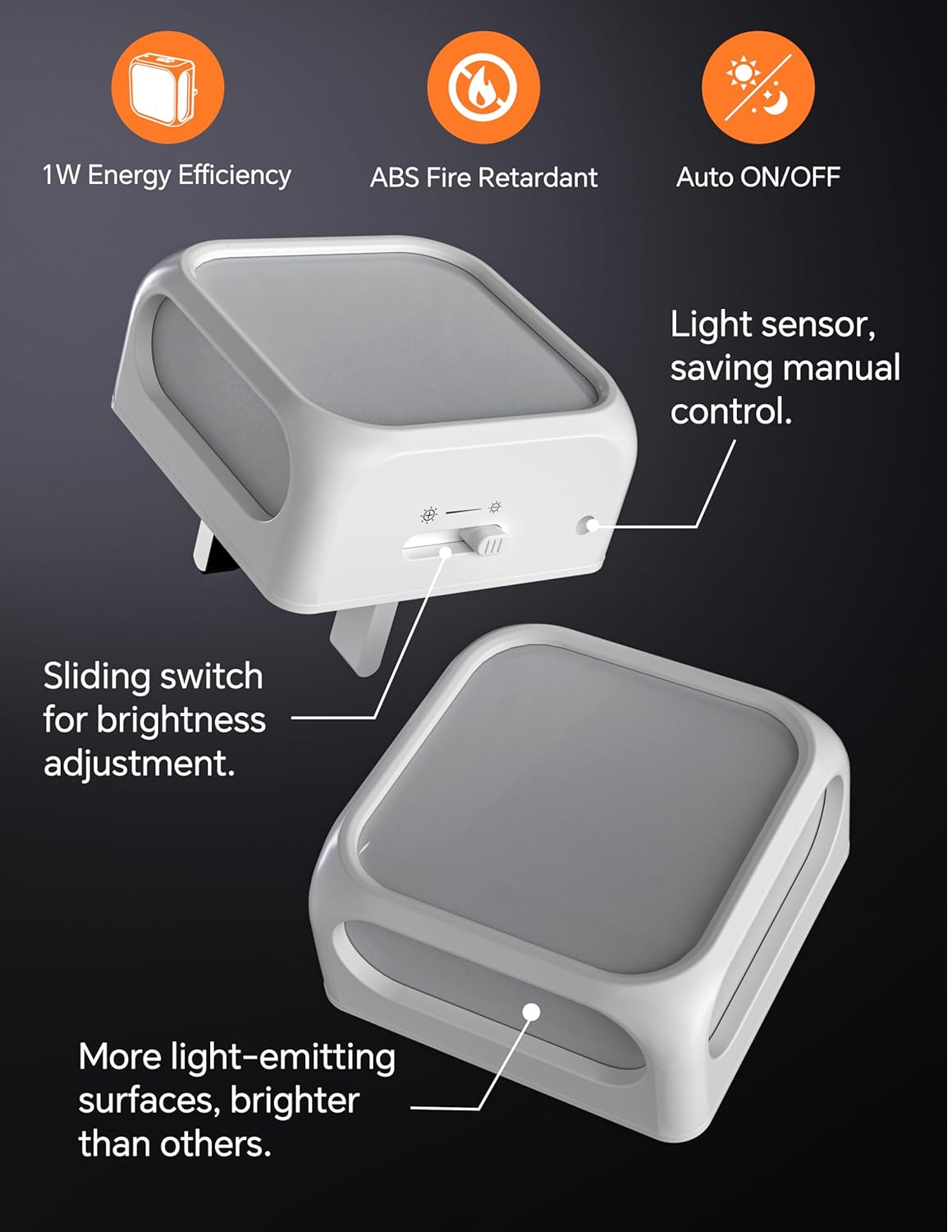 Plug-in LED Night Light with Dusk to Dawn Sensor, Adjustable Brightness, 3000K Warm White (2 Pack)