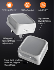 Plug-in LED Night Light with Dusk to Dawn Sensor, Adjustable Brightness, 3000K Warm White (2 Pack)