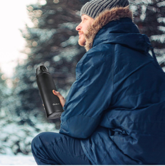 1L Stainless Steel Insulated Water Bottle – Black Leakproof Flask with Straw Lid