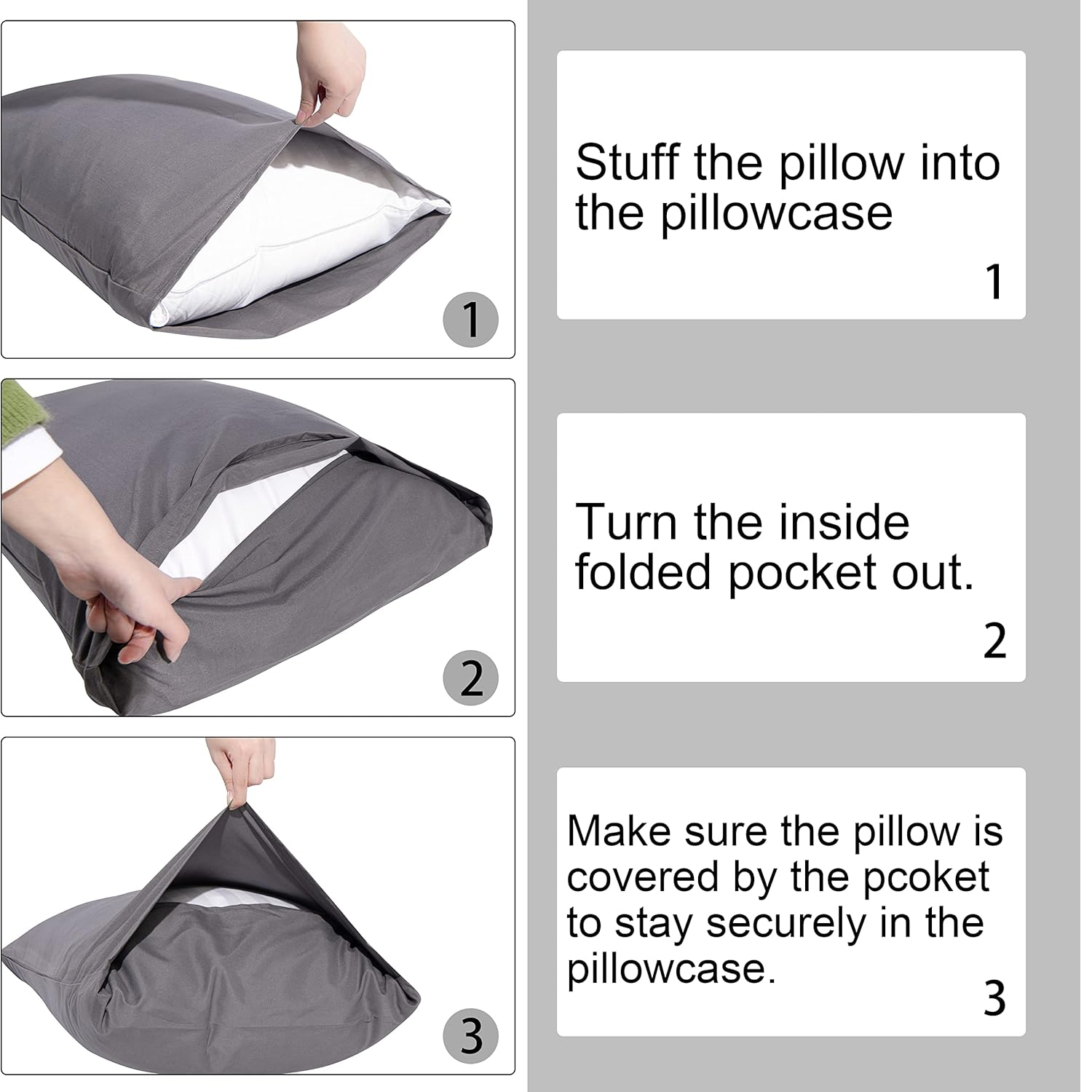 NTBAY 2-Pack Pillowcases 50x90cm – Soft Microfiber, Wrinkle & Fade Resistant, Grey