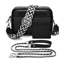 Leather Crossbody Bag for Women – Wide Strap Shoulder Handbag with Card Holder