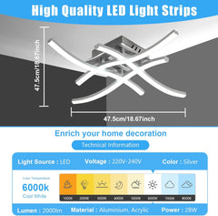 Modern 28W Curved LED Ceiling Light, 6500K Cool White