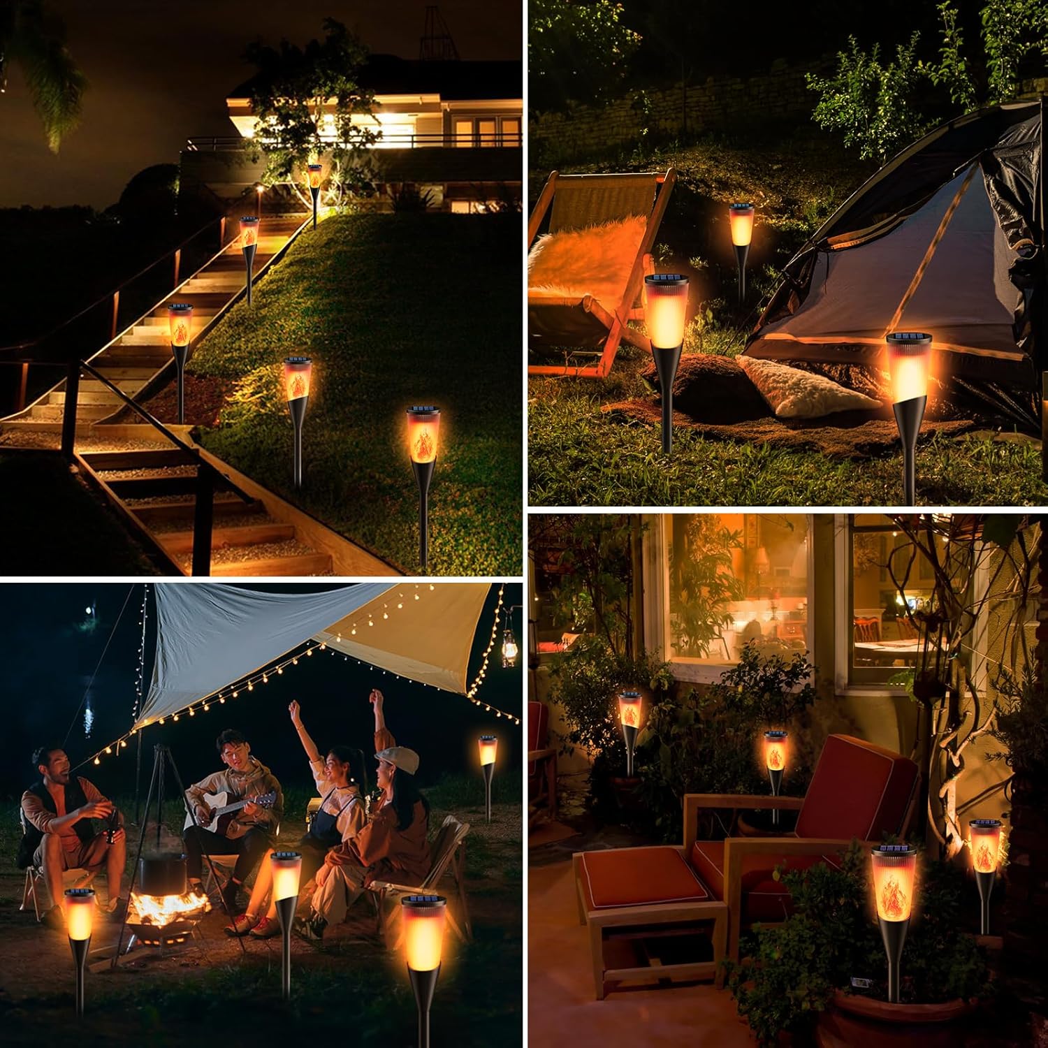 Solar Torch Lights Outdoor 10 Pack with Flickering Flame