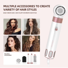 5-in-1 Hot Air Styler – Ionic Hair Dryer Brush with Rotating Barrel for Drying, Styling & Volumizing (Rose Gold & White)