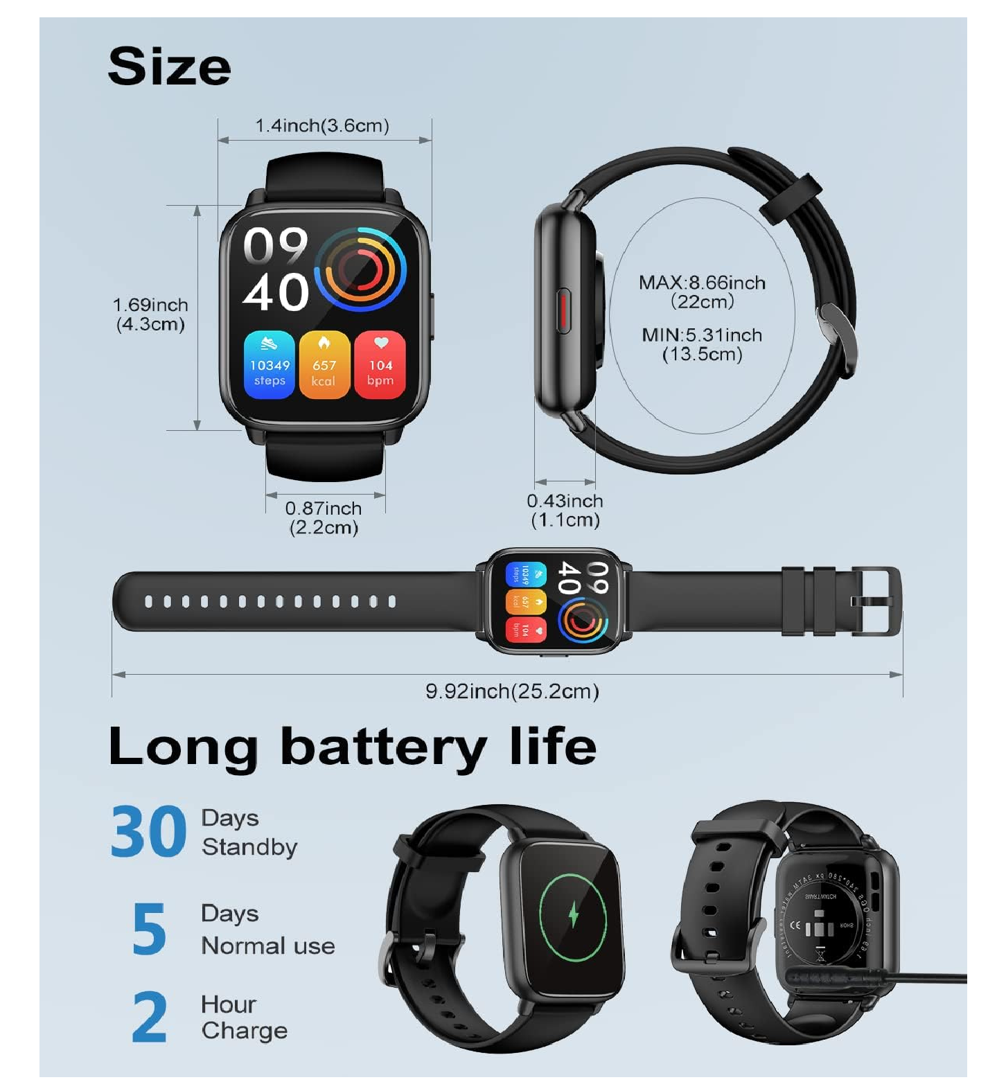 Smart Watch with Call, 1.85" HD Touch Fitness Tracker Heart Rate SpO2 for Android iOS