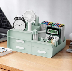 Green Makeup Organizer Box with Drawers for Skincare and Jewelry Storage
