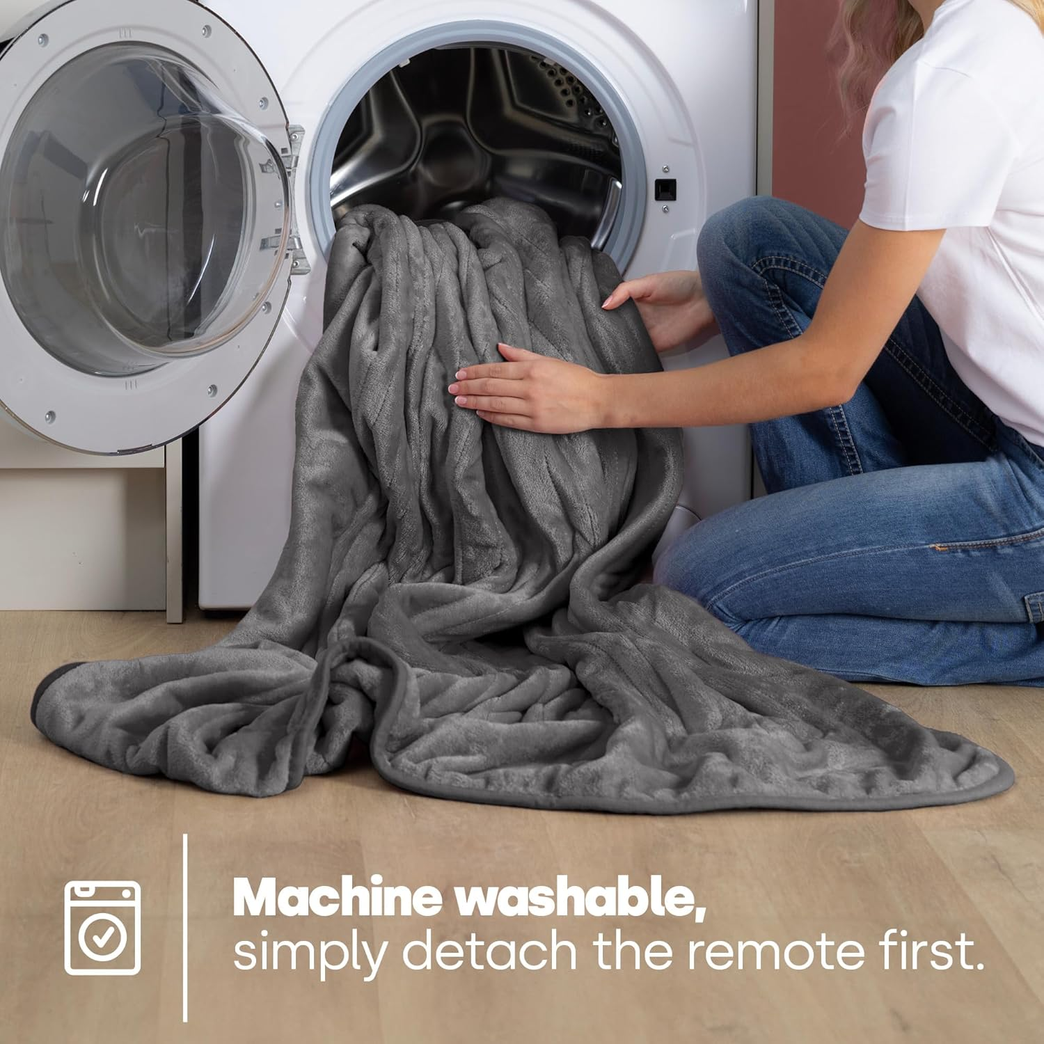 Electric Heated Throw Blanket 160x130cm – 9 Heat Levels, Timer & Auto Shut-Off, Grey