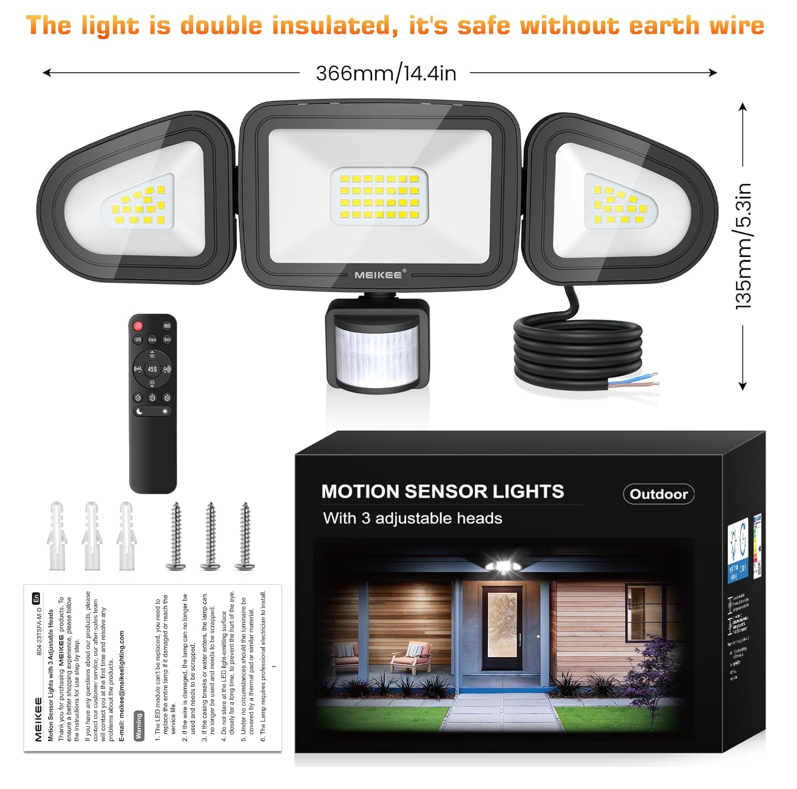 Outdoor Motion Sensor Floodlight | 42W LED Security Light | 3600LM Brightness | Remote Control & Timing Function | IP66 Waterproof & Durable