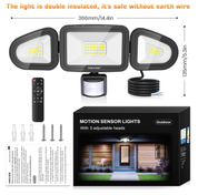 Outdoor Motion Sensor Floodlight | 42W LED Security Light | 3600LM Brightness | Remote Control & Timing Function | IP66 Waterproof & Durable