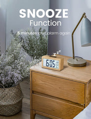 Wooden Digital Alarm Clock – Large LCD Display, Snooze, Temperature, Battery Operated