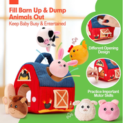 Hahaland Baby Toys 6–12 Months – Farm Animal Sensory Set with Barn, Rattle, Crinkle Paper & Mirror – Montessori Busy Toys for Infants & Toddlers 1–3 Years