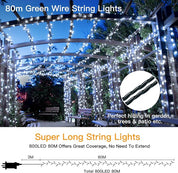 80m Green Wire String Lights with outdoor setting