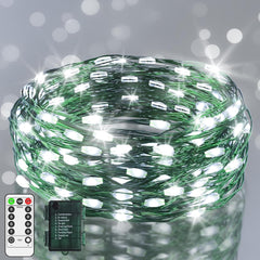 9.9ft 60 LED Fairy Lights Battery Operated String Lights Green Copper Wire Christmas Lights with Remote Timer 8 Modes for Tree Greenery Bedroom Garland Wreath Garden Wedding Decoration-Warm White