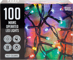 Coloured 100 LED 7M Christmas Lights - Festive Bright String Xmas Tree Wedding Fairy Lighting Indoor & Outdoor Mains Operated Multi Function Control