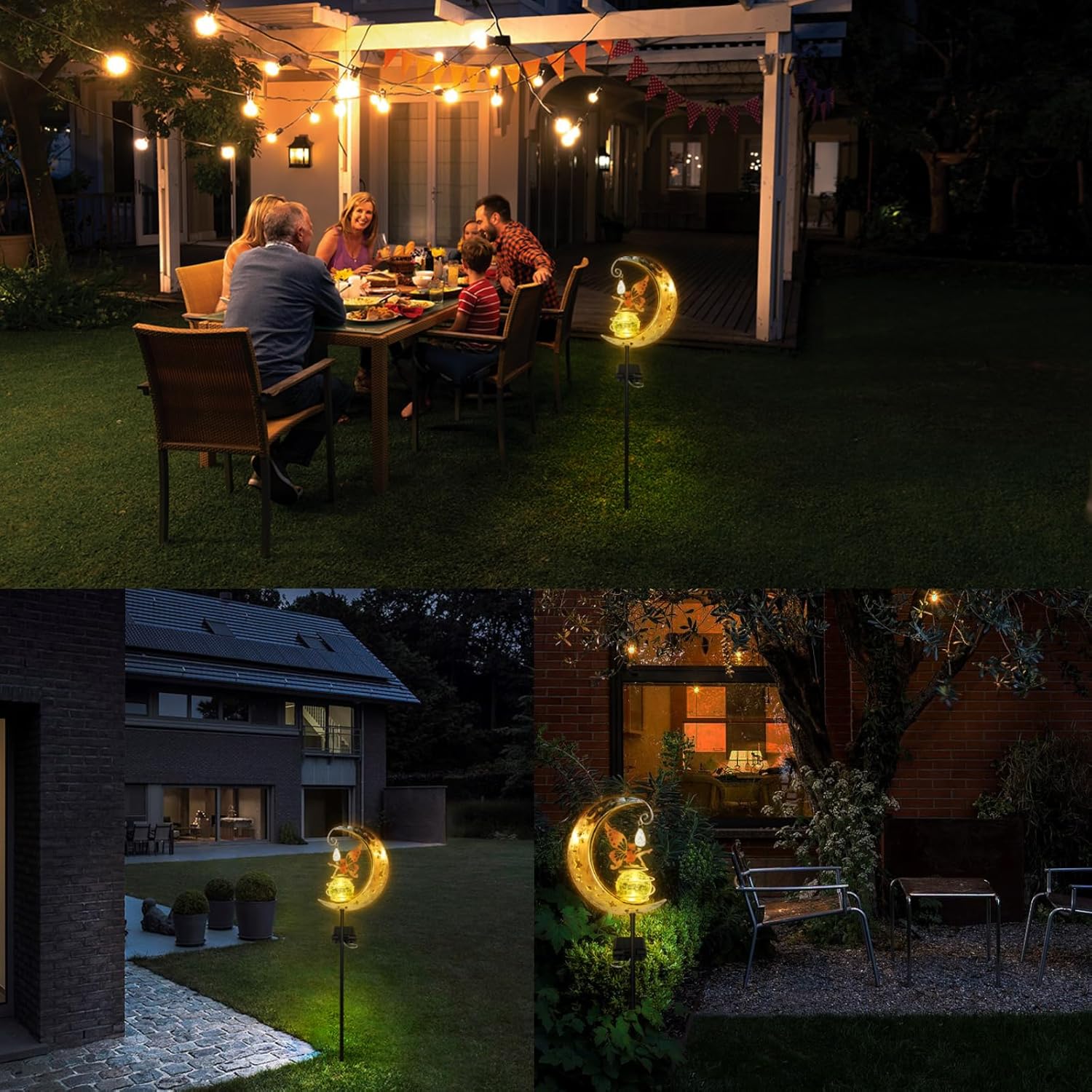 Solar Moon Lights Outdoor Garden Ornaments – Fairy Waterproof Solar Powered Light, Star Crackle Glass Ball Stake, Metal Lights, LED Garden Decoration for Patio, Lawn, Yard, Pathway