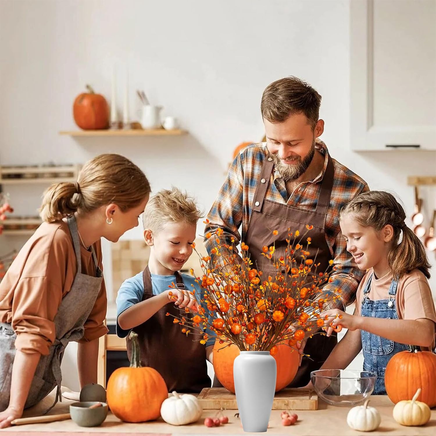 6 Bundles Autumn Leaves & Flowers – Artificial Pumpkin Berry Picks Décor