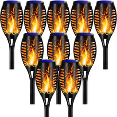 10-Pack Solar Flickering Flame Lights - Dancing Flame Effect, Waterproof Solar Torch Lights for Garden, Yard, Patio, Pathway, and Party Decoration