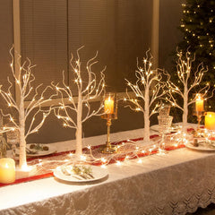 White Christmas Tree with Lights Mini Birch Twig Tabletop Decoration 60cm