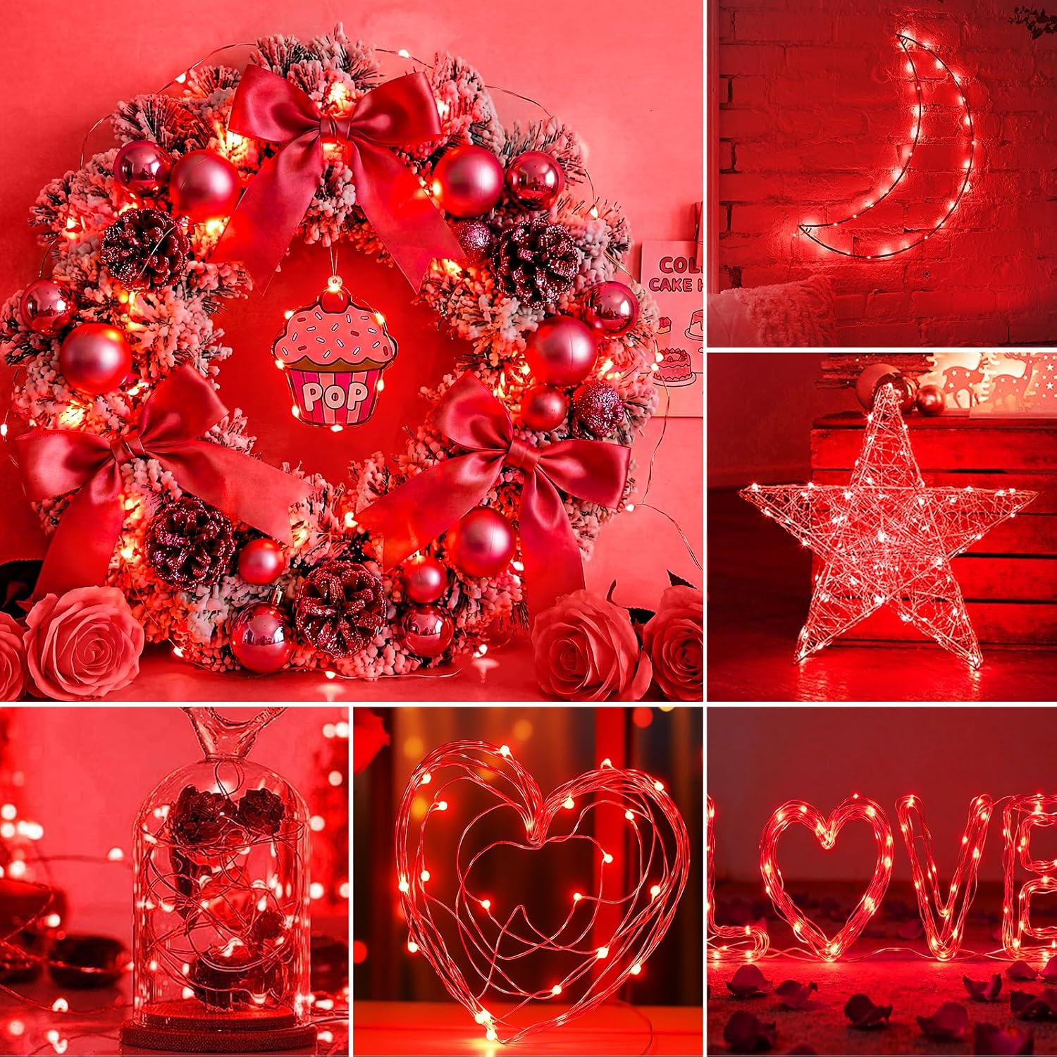 Red Battery Operated Fairy Lights with Timer, 3M 30 LED Waterproof Copper Wire String Lights for Valentine’s Day, Wedding, Bedroom & Party Decor