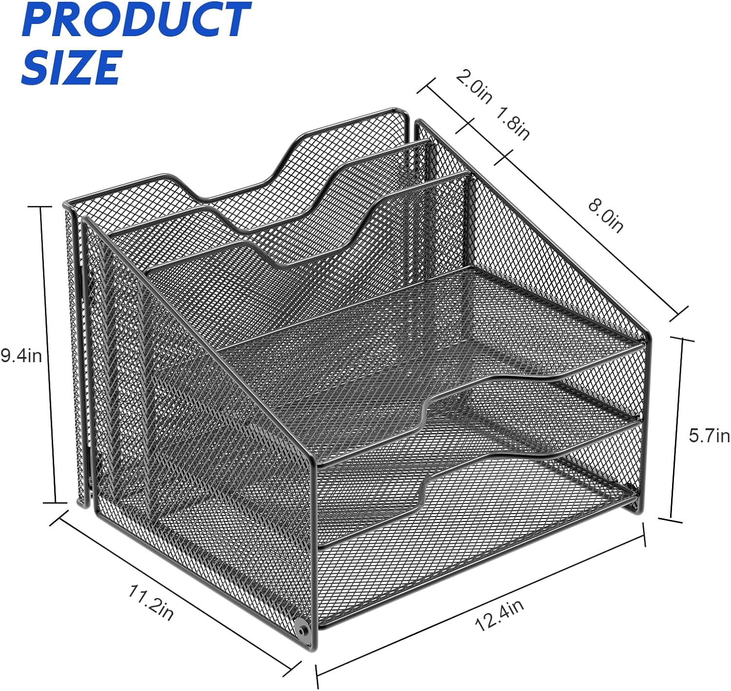 Desk Organiser with 3 Mesh Paper Trays & 2 Upright File Holders – Black Letter Tray