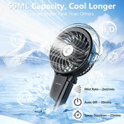 VersionTECH. Portable Handheld Misting Fan as Power Bank, 50ml XL Water Tank, 20H Runtime 3 Speeds, 180° Foldable Rechargeable Mist Fan for Travel, Outdoors, Makeup - Black